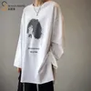 Printemps Femmes T-shirt Femme Tops Sweatshirts Cosy Prints Lâche Oversize Long Coton O-Cou Drop Épaule Split Hem 210720