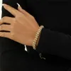Trendy Punk Rhinestone Chunky Thick Chain Bracelets on Hand Statement Unique Alloy Metal Bangles Women Men Jewelry New