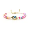 Vergulde zeeschelp Pulsa Boho Kleurrijke Devil Eyes Charm Verstelbare Polymeer Clay Vinyl Heishi Beads Armbanden