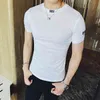 Été Casual Slim T-Shirt Hommes À Manches Courtes O-cou Tops T-shirts Couleurs Solides Bas T-shirts Coton Homme Vêtements Doux Confort 210527