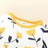 Winter Children Sets Long Sleeve O Neck Print Floral Dress Yellow Solid Trousers Cute 2Pcs Girls Boys Clothes 0-2T 210629