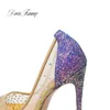 Doris Fanny Purple Glitter Chaussures de mariage Mariée Bonne qualité Sexy Stiletto Fond Rouge Chaussures de fête à talons hauts pour femmes 210310