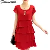 Women Plus Size 5XL Summer Dress Loose Chiffon Cascading Ruffle Red Dresses Causal Ladies Elegant Party Cocktail Short 210623