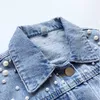Pearls Beading Kids Denim Jacket For Girls Fashion Coats Children Clothing Autumn Baby Clothes Outerwear Jean Jackets Coat 211204