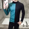 Autumn Men T-shirt Splicing Long Sleeve Casual Slim Fit T-shirt Korean Half Turtleneck T-shirt Streetwear Hip-Hop Tees Camisas 210527