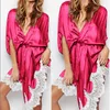 Women's Sleepwear Summer Sexy Satin Lace Robes Women Silk Underwear Lingerie Tops Half Sleeve Nightwear Robe 2021 With Belt