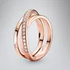 18Kローズゴールド本格925スターリングシルバーCZダイヤモンドリングPandora結婚指輪セットエンゲージメントジュエリーCD8006