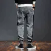 Men's Fashion Pants Elastic Band Overweight Large Size Jeans Cowboy Trousers Male Fashionable Patchwork Streetwear Plus Man 211111