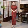 Vêtements ethniques Élégant Lady Imprimer Floral Qipao Sexy High Split Cheongsam Vintage Bouton Mandarin Collier Robe Chinoise Robe De Bal Vesti