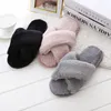 Vrouwen pluizige winter sandaal kruis pluche open teen sandaal zachte platte schoenen warme faux bont slipper thuis vrouwelijke schoenendhl