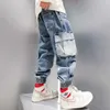 High Street Moda Mężczyźni Dżinsy Retro Niebieski Jakość Luźna Fit Szeroka Noga Baggy Spodnie Projektant Hip Hop Joggers Spodnie Cargo
