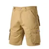 Shorts pour hommes pantalons de travail d'été mode militaire pantalons courts Cargo avec multi-poches pur coton confortable 210716