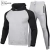 SITEWEIE Autunno Inverno Uomo 2 pezzi Set Addensare Tute Outfit Pantaloni della tuta e felpe Pullover Felpe con cappuccio Abbigliamento uomo L472 201128