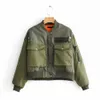 Mode Za Vintage Femmes Chic Vert Oversize Bomber Veste Élégant Femme Poches Fermetures À Glissière Manteau Casual Dames Vêtements D'extérieur 210722