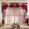 European Style Zasłony do żywej jadalni Sypialnia Lekkie śnieżne Haftowane zasłony Czerwona kurtyna Valance Curtain Tulle 210913