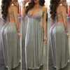 Kvinnor Sommar Boho Long Maxi DrParty Beachwear Deep V-Neckrem Klänningar Hög Midja BackaGace-Up Kvinnor Drsundhot X0529