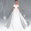 Новое поступление дешевый простой элегантный плюс размер A-Line свадебные платья с плеча атласная развертка поезда свадебное платье свадебные платья Vestidos