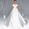 Nuovo arrivo economico semplice elegante plus size abiti da sposa a-line con spalle scoperte in raso sweep treno abito da sposa abiti da sposa abiti