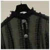 Women's Blouses & Shirts Long Sleeve Chiffon Blouse Elegant Lace Panel Stand Collar Diamond Bell Shirt Fashion Design High-End Top