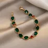 Link Chain Vintage Luxury Green Crystal Geometric Stainless Steel Gold Bracelet Women Fashion High Quality Cuff Jewelry Gift Kent22