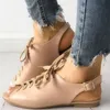Klänning skor lapolaka rome stil sandaler shoelaces rem platt med comfy walking stor storlek 42 sommar kvinnor