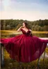 2022 Dark Red Off Shoulder Evening Dress Sequined Women's A Line Long Prom Klänningar Formella Kappor