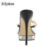 Eiluken Letnia Platforma Łańcuchowa Cienkie Wysokie Obcasy 13CM Ladies Pantofle Moda PVC Przezroczysty Peep Toe Slip-on Mules Buty Y1120