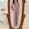 QWEEK Pamuk Pijama Kore Pijama Sonbahar Sevimli Kalp Baskı Pijama Uzun Kollu Pijama Kadın Set Sizi Sakingie Hırka Takım 211215