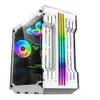 RGB Light Bar Computer Case Tempered Glass Panels ATX Gaming Water Cooling PC E-Sports Online Cafe Desktop Game Supplies - White