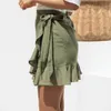 Sexy Mini Spódnica Moda Kobiety Solidne Ruffles Bandaż Lace Up Krótka A-Line Plised Szyfonowe Boho Beach Wrap Spódnice Faldas N50 210621