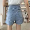 SURMIITRO Été Mode Bleu Denim Shorts Femmes Style Coréen Perles Taille Haute Jeans Femme Large Jambe Pantalon Court 210712