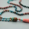 Edothalia hand geknoopte kralen kwasten ketting vrouwen, met zes ture mantra woorden Nepal hanger vrouwen sieraden