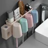 Porte-brosse à dents en paille de blé mural distributeur automatique de dentifrice en plastique porte-presse-dentifrice porte-gobelet de toilette X0710