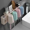 Weizenstroh Zahnbürstenhalter Wand montiert automatische Zahnpasta -Spender Kunststoff Zahnpasta Squeezer Halter Toilette Tumbler Set x09484428