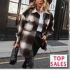 Vintage Kobiety Z Długim Rękaw Woolen Płaszcze Moda Damska Gruba Plaid Płaszcz Kobiet Streetwear Eleganckie Dziewczyny Oversize Jacket CHIC 211014