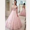 Pink Zwei 2022 Stück Abschlussball Kleider 3d Blumenapplikationen von der Schulter Tüll Spitze bodenlange Abendkleid formelle OCN Wear Vestidos
