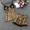 QWEEK Homewear Donna Pigiama Leopard Satin Pijama Mujer Casual Elegante Pigiama Femme Silk 210809