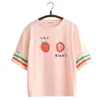 Веселая симпатичная клубника футболка для девочек Harajuku футболка женщин с коротким рукавом укарь хлопчатобумажная футболка полосатый мультфильм печатные топы Tee 210310