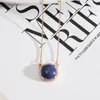 Pendentif Colliers 15mm Rond Lapis Lazuli Perle Malachite Rose Pierre Naturelle Quartz Or Chaîne Géométrique Accessoires Bijoux