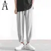 Lösa casual raka byxor japanska streetwear svart joggare byxor män solid lätt andningsbar koreansk mode kostym byxor 211112