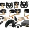 Nxy Adult Toys Blackwolf Bdsm Bed Bondage Kits Genuine Leather Restraint Set Handcuffs Collar Gag Erotic Sex Toys for Women Couples Games 1220