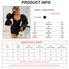 Robes décontractées Bclout noir manches bouffantes Chic Robe crayon 2021 femme plissé col carré Sexy court élégant fête mince Polyester Robe