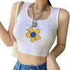 Camiseta de mujer, camisola con bordado de flores de verano para niñas, estilo de ocio para mujeres, Top Sexy con cuello en U sin mangas, Top ajustado para ir de compras