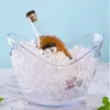 Grande secchiello per il ghiaccio trasparente Frigorifero portatile Birra Champagne Vino Ghiaccio Secchiello per bar Coperchio Salvaspazio Strumenti per la creazione di cubi