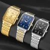 Wristwatches Fashion Stainless Steel Watches Men 2021 SWISH Square Waterproof Quartz Watch Top Gold Black Wristwatch For Man