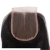 Brasiliansk rak spetsens framstängningsbit 4x4 Virgin Human Hair Stängning Blekad knutar Middle del Spetsstängning med babyhår I1445496