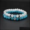 Beaded, Bracelets 8Mm Blue White Opal Beads Chains Bracelet For Women Men Couple Healing Crystal Natural Stone Strands Beaded Bangle Fashion