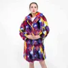 Kvinnors Imitation Faux Fur Coats Coat Hip Hop Style Warm Coat Color Rabbit Hair Long Windbreaker Color Matching Fashion 211213