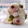 Ghirlande di fiori decorativi Sposa damigella d'onore Matrimonio Holding Bouquet Fiore artificiale Stile rustico vintage Corda di pizzo Bowknot Decorazioni per feste