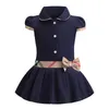 Bébé Filles Robe Enfants Revers Collège Vent Bowknot Manches Courtes Plissée Polo Chemise Jupe Enfants Casual Designer Vêtements Enfants Vêtements